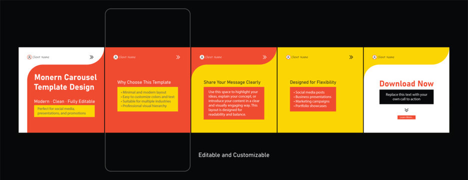 Set of LinkedIn carousel post, social media Instagram carousel post, modern and editable business carousel template design