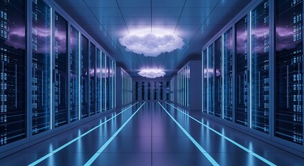 Data Center Server Room Corridor Interior.