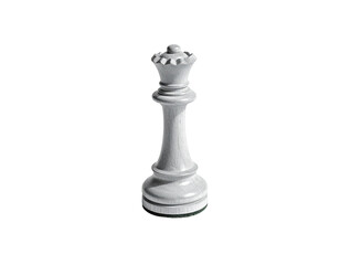 A solitary white chess queen stands against a stark black background