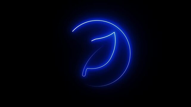 abstract blue neon leaf logo reveal animation with a circular glowing outline on a dark background, perfect for technology and nature concepts