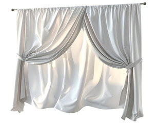 Soft, white drapes elegantly tied back revealing a luminous, sunlit opening