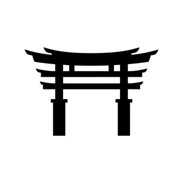 flat silhouette vector icon of temple gate entrance torana, solid black color for Buddha Day (Vesak) celebrations