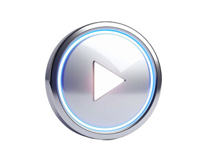 Glossy metallic play button icon with blue glowing light accents
