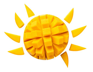 Sun-shaped mango creation with yellow slices radiating outwards