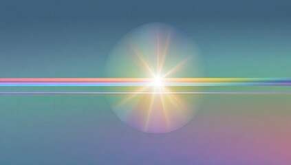 A luminescent sphere radiates light with colorful rays across a gradient background