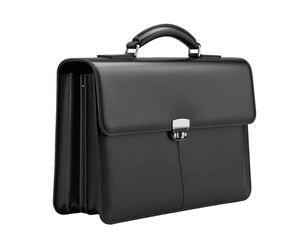 Sleek black leather briefcase with silver clasp and handle, organized compartments