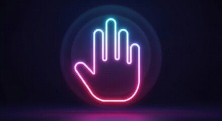 Obraz premium Dynamic neon hand outline glowing with gradient colors representing digital interaction and