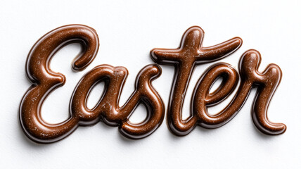 Chocolate text "Easter" on a white background.