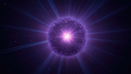 Obraz premium A glowing, spherical object emits bright light and energetic beams against a dark backdrop