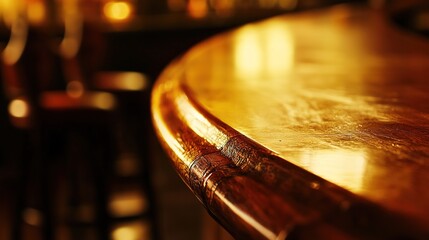 Obraz premium establishment. A vintage wooden bar counter with a polished surface in warm lighting. real-estate listings, architecture portfolios, designed for interior renovation comparisons for interiors.