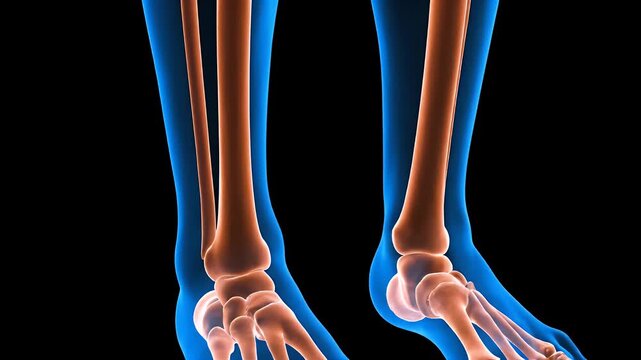 Detailed view of human foot and ankle bones in an anatomical illustration.