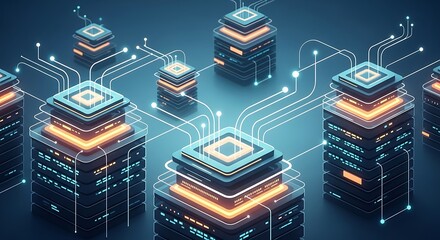 Futuristic Server Network Infrastructure Data Center.
