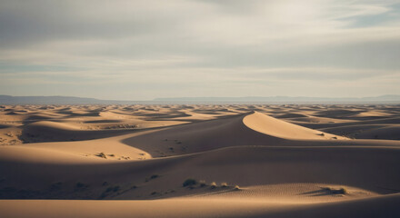Serene Desert Landscape with Sand Dunes Under Cloudy Sky