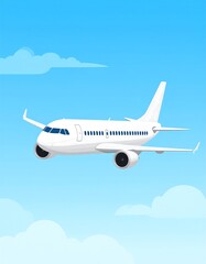 Obraz premium A white jet plane soaring gracefully amidst fluffy white clouds and blue sky