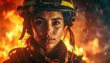 Dramatic Double Exposure of Firefighter Battling Flames and Fire
