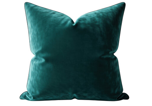 Luxurious teal throw pillow with soft velvet texture and elegant design isolated on transparent background