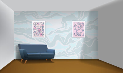 Blue sofa icon of furniture for house interior, living room, classic, modern vintage vector illustration.