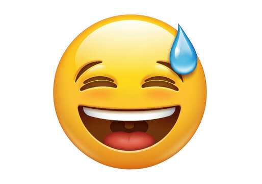 Laughing emoji with sweat drop isolated on transparent background