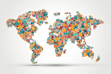 Fototapeta premium World map silhouette crafted from colorful circles, illustrating global connectivity