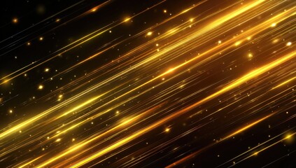 Obraz premium Diagonal streaks of golden light illuminate with glittering particles on a dark background