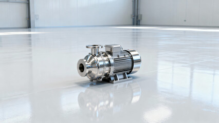 High-Quality Industrial Pump on Clean Floor in Modern Warehouse Environment