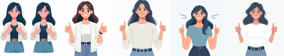 VECTOR OF A WOMAN RAISING THUMBS UP ON A WHITE BACKGROUND FLAT DESIGN