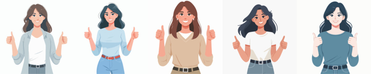 VECTOR OF A WOMAN RAISING THUMBS UP ON A WHITE BACKGROUND FLAT DESIGN