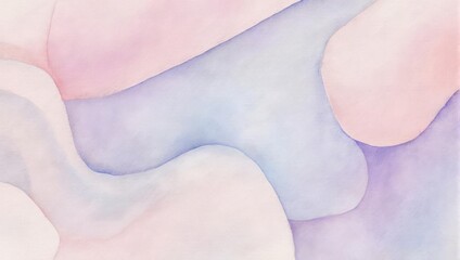 Abstract watercolor painting with soft, flowing shapes in pastel shades of pink and lavender