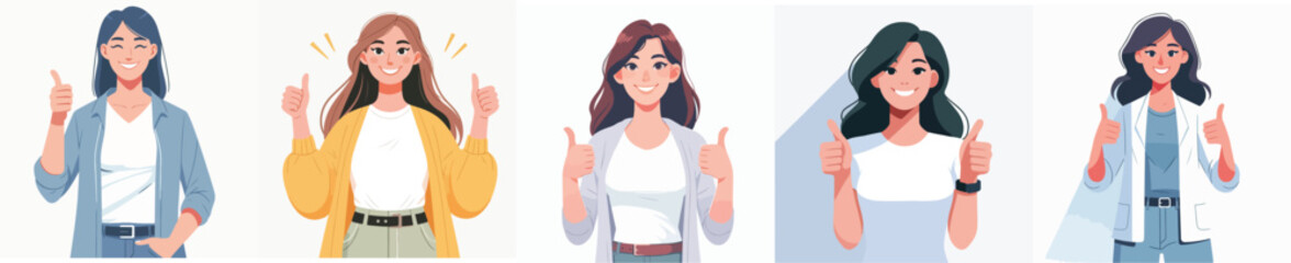 VECTOR OF A WOMAN RAISING THUMBS UP ON A WHITE BACKGROUND FLAT DESIGN