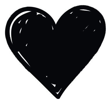 Bold black heart symbol with a textured, handdrawn appearance for conveying strong emotions, perfect for greeting cards, social media graphics, or expressing love and passion.