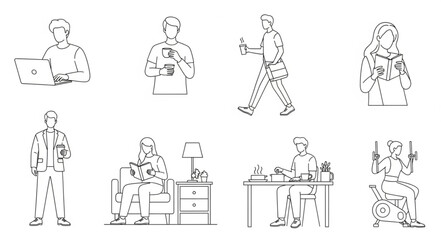 Collection of Simple Line Art Drawings of People in Various Poses.