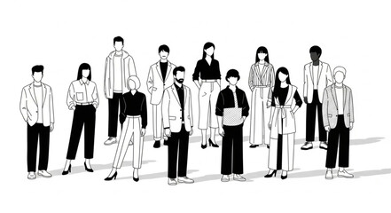 Diverse Group of People Posing Together in Stylish Outfits.