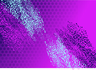 Vibrant pop art background with purple and neon blue paint splatters and halftone dot pattern. © Haris