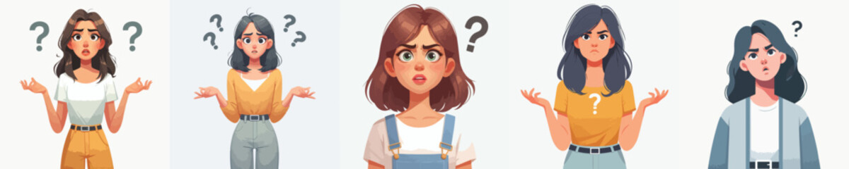 VECTOR OF A CONFUSED WOMAN ON A WHITE BACKGROUND FLAT DESIGN