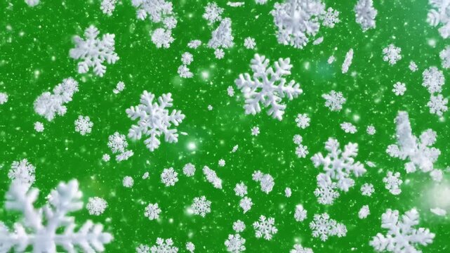 Green Screen snowflake wipe transition scene 2 with distortion, overlay, glitch, static noise, scan lines on black background, 4k animated video loop