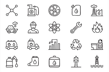 Fototapeta premium Power Generation Line Icons for Utility Monitoring, Infrastructure Control Systems