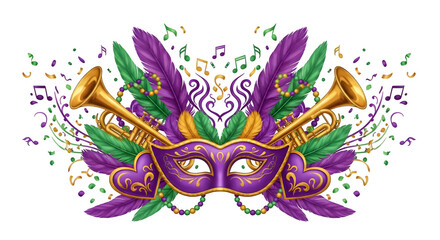 Vibrant mardi gras mask isolated on transparent background