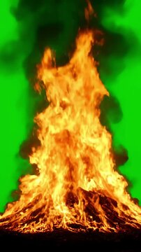 Green Screen large fire and flames cover isolated on background scene 2 with distortion, overlay, glitch, static noise, scan lines black background, 4k animated video loop