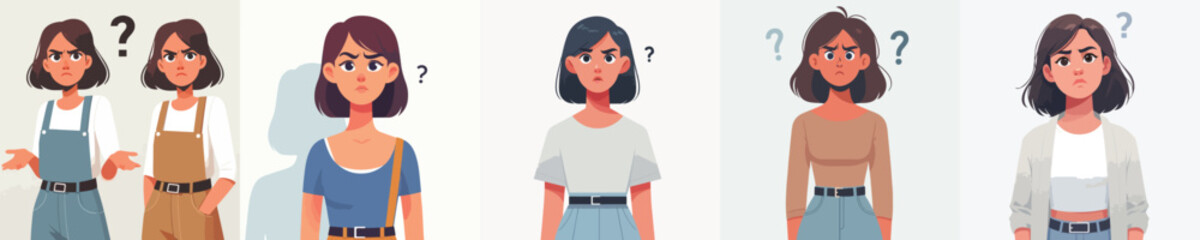 VECTOR OF A CONFUSED WOMAN ON A WHITE BACKGROUND FLAT DESIGN