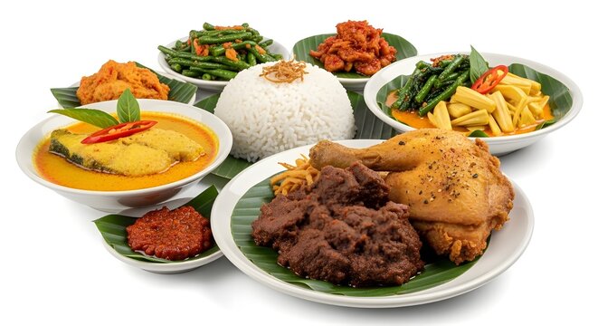 Nasi Liwet Solo Traditional Javanese Rice Dish Isolated on White Background
