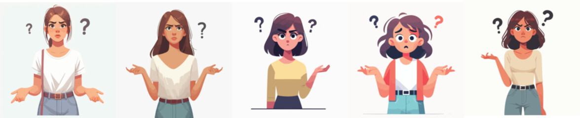 VECTOR OF A CONFUSED WOMAN ON A WHITE BACKGROUND FLAT DESIGN