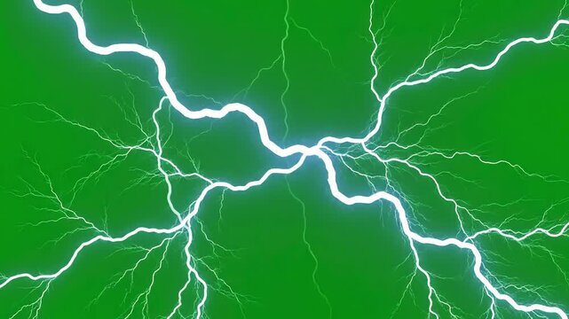 Green Screen video footage of lightning animation strikes on background scene 3 with distortion, overlay, glitch, static noise, scan lines black background, 4k animated loop