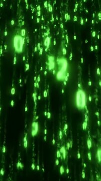 Green Screen technology digital matrix fall in dark or black background with random number 0 to 9 ufo color scene 3 distortion, overlay, glitch, static noise, scan lines on background, 4k animated