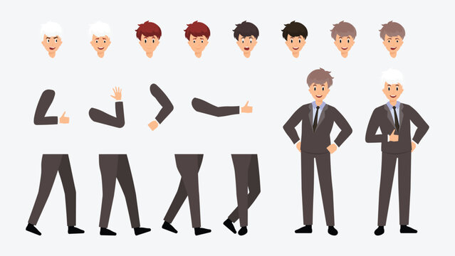 Business Man Character Illustration Set with Multiple Poses and Expressions