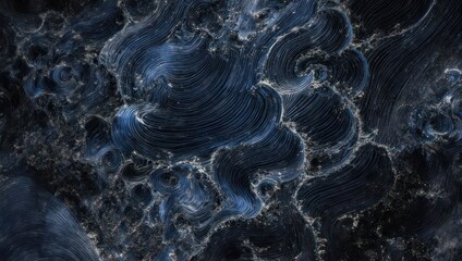 Abstract swirling patterns in deep blues and grays