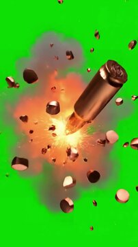 Abstract Kinetic Impact with bullet shots motion graphics green screen background distortion, overlay, glitch, static noise, scan lines on black background, 4k animated video loop