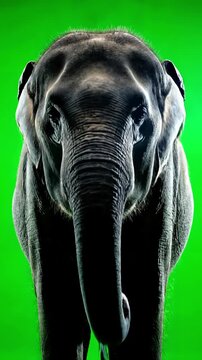 Green Screen elephant on captured 4k camera scene 2 with distortion, overlay, glitch, static noise, scan lines black background, animated video loop