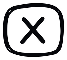 Obraz premium A handdrawn black X mark within a rounded rectangle frame for user interface icons, error notifications, denial symbols, or closing button graphics