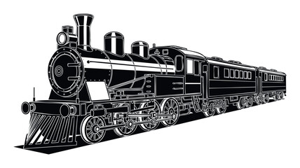 Obraz premium Classic steam locomotive with passenger cars on a railway line illustrating historical transportation and journey concepts for educational and travel related projects