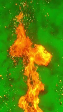 Green Screen flying fire particles motion graphics with background scene 2 distortion, overlay, glitch, static noise, scan lines on black background, 4k animated video loop